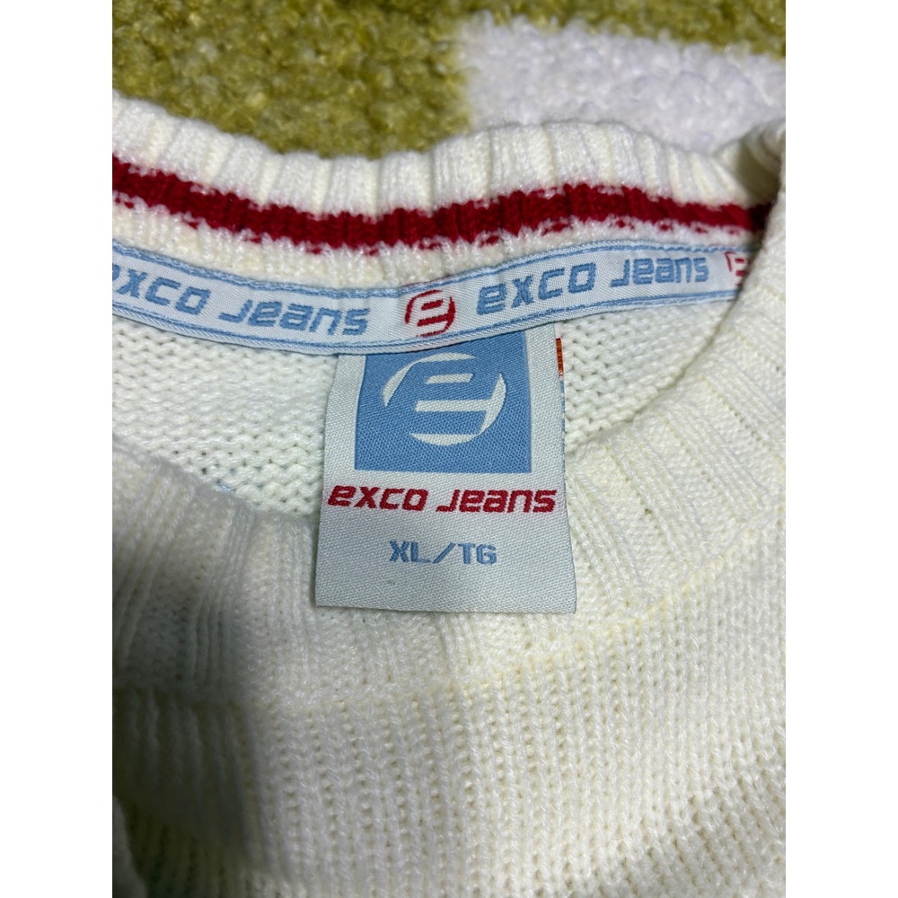 Vintage Exco Jeans Argyle Knit Sweater Off White Blue Red XL 280503 Streetwear - Picture 5 of 9